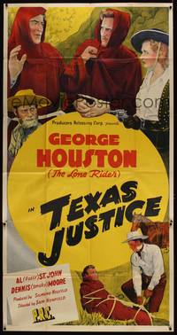1a505 LONE RIDER IN TEXAS JUSTICE 3sh '42 stone litho of George Houston & pals catching bad guys!