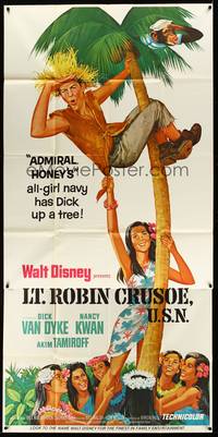 1a512 LT. ROBIN CRUSOE, U.S.N. 3sh '66 Disney, cool art of Dick Van Dyke chased by island babes!