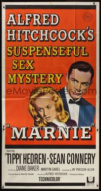 1a526 MARNIE 3sh '64 Sean Connery & Tippi Hedren in Alfred Hitchcock's suspenseful sex mystery!