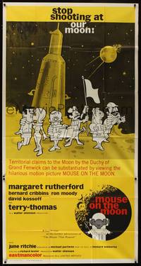 1a535 MOUSE ON THE MOON int'l 3sh '63 cool cartoon art of English astronauts on moon!