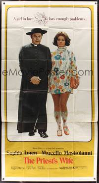 1a583 PRIEST'S WIFE 3sh '71 super sexy Sophia Loren walks with religious Marcello Mastroianni!