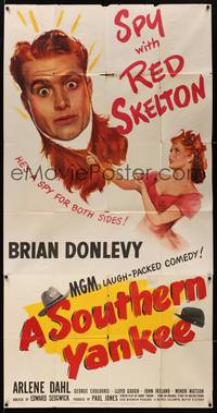 1a621 SOUTHERN YANKEE 3sh '48 different art of sexy Arlene Dahl pulling on Red Skelton's beard!