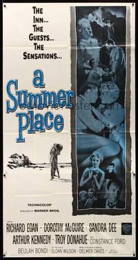 1a630 SUMMER PLACE 3sh R63 Sandra Dee & Troy Donahue in young lovers classic, cool cast montage!