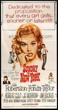 1a631 SUNDAY IN NEW YORK 3sh '64 super close up of sexy Jane Fonda, + full-length with Rod Taylor!