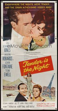 1a645 TENDER IS THE NIGHT 3sh '61 romantic close up of Jennifer Jones & Jason Robards Jr.!