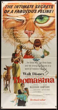 1a655 THREE LIVES OF THOMASINA 3sh '64 Walt Disney, great art of winking & smiling cat!