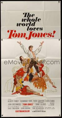 1a660 TOM JONES int'l 3sh '63 artwork of Albert Finney surrounded by five sexy women on bed!