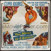 1a202 FIVE WEEKS IN A BALLOON 6sh '62 Jules Verne, Red Buttons, Fabian, Barbara Eden, climb aboard!