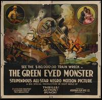 1a213 GREEN EYED MONSTER 6sh '19 all-star negro motion picture, stone litho of train wrecking!