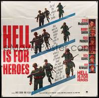 1a221 HELL IS FOR HEROES 6sh '62 Steve McQueen, Bob Newhart, Fess Parker, Bobby Darin