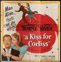 1a241 KISS FOR CORLISS 6sh '49 great romantic art of of Shirley Temple & David Niven!