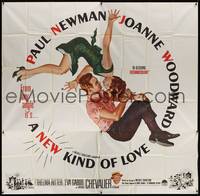 1a273 NEW KIND OF LOVE 6sh '63 Paul Newman loves Joanne Woodward, great romantic image!