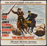 1a351 TWO RODE TOGETHER 6sh '61 John Ford, art of James Stewart & Richard Widmark on horses!
