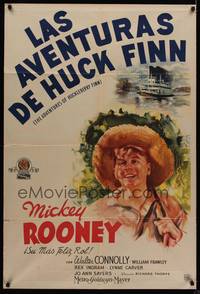 1a048 ADVENTURES OF HUCKLEBERRY FINN Argentinean '39 artwork of Mickey Rooney wearing straw hat!