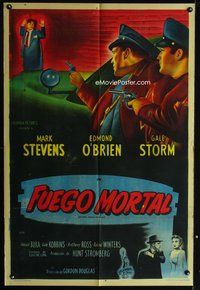 1a056 BETWEEN MIDNIGHT & DAWN Argentinean '50 artwork of Mark Stevens cornered by the cops!