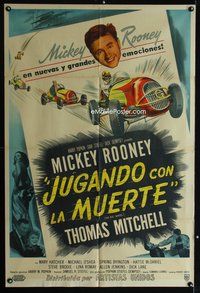 1a057 BIG WHEEL Argentinean '49 headshot of Mickey Rooney + cool Indy 500 car racing artwork!