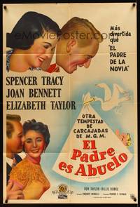 1a086 FATHER'S LITTLE DIVIDEND Argentinean '51 art of Elizabeth Taylor, Spencer Tracy & Bennett!