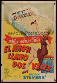 1a111 MORE THE MERRIER Argentinean '43 art of sexy Jean Arthur + eight girls in huge bed!