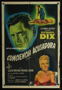 1a130 SECRET OF THE WHISTLER Argentinean '46 dramatic art of detective Richard Dix & Leslie Brooks!