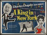 1a023 KING IN NEW YORK 2 stars style British quad '57 wacky Charlie Chaplin & sexy Dawn Addams!
