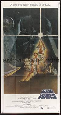 1b060 STAR WARS 3sh '77 George Lucas classic sci-fi epic, great art by Tom Jung!
