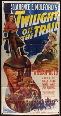 1b062 TWILIGHT ON THE TRAIL 3sh '41 cool art of William Boyd as Hopalong Cassidy!