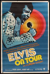 1b256 ELVIS ON TOUR 40x60 '72 classic artwork of Elvis Presley singing into microphone!