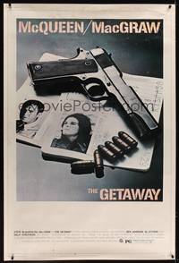 1b267 GETAWAY 40x60 '72 Steve McQueen, Ali McGraw, Sam Peckinpah, cool gun & passports image!