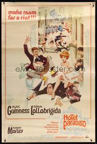 1b272 HOTEL PARADISO 40x60 '66 wacky Frank Frazetta art of Alec Guinness & sexy Gina Lollobrigida!