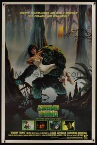 1b313 SWAMP THING 40x60 '82 Wes Craven, cool Hescox art of monster & Adrienne Barbeau!