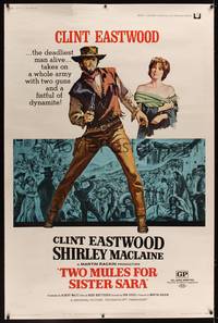 1b323 TWO MULES FOR SISTER SARA 40x60 '70 art of gunslinger Clint Eastwood & Shirley MacLaine!