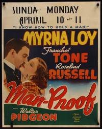 1b186 MAN-PROOF jumbo WC '38 Franchot Tone, sexy Myrna Loy knows how to hold a man!