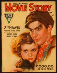 1c061 MOVIE STORY magazine April 1937, art of Simone Simon & James Stewart from 7th Heaven!