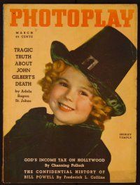 1c027 PHOTOPLAY magazine March 1936, portrait of Shirley Temple in pilgrim outfit by Ceccarini!