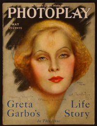 1c022 PHOTOPLAY magazine May 1928, wonderful art of Greta Garbo by Charles Sheldon!