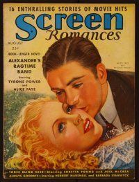 1c051 SCREEN ROMANCES magazine August 1938, art of Tyrone Power & Alice Faye by Earl Christy!