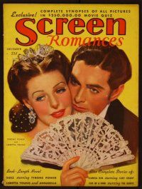 1c052 SCREEN ROMANCES magazine December 1938, art of Tyrone Power & Loertta Young from Suez!