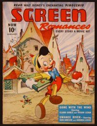1c055 SCREEN ROMANCES magazine January 1940, great image of Disney's Pinocchio & Jiminy Cricket!