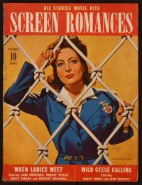 1c058 SCREEN ROMANCES magazine October 1941, art of Joan Crawford behind fence by Earl Christy!