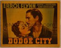1d247 DODGE CITY LC '39 best c/u of Errol Flynn & Olivia De Havilland, Michael Curtiz classic!