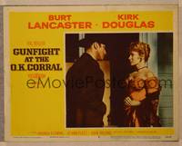 1d302 GUNFIGHT AT THE O.K. CORRAL LC #2 '57 c/u of Burt Lancaster staring at pretty Rhonda Fleming!