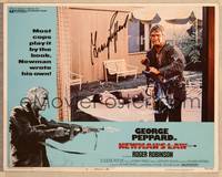 1d040 NEWMAN'S LAW signed LC #6 '74 by George Peppard, breaking glass window with his gun!