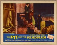 1d445 PIT & THE PENDULUM LC #3 '61 Vincent Price looking at two people on stairs of dungeon!