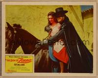 1d486 SIGN OF ZORRO LC #7 '60 Walt Disney, masked hero Guy Williams on horseback with pretty girl!