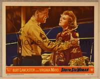 1d500 SOUTH SEA WOMAN LC #8 '53 close up of smiling Burt Lancaster grabbing sexy Virginia Mayo!