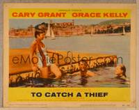 1d547 TO CATCH A THIEF LC #1 '55 Grace Kelly & Cary Grant swimming in ocean, Alfred Hitchcock!