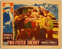 1d563 TWO-FISTED SHERIFF LC '37 close up of Charles Starrett fighting with crowd of bad guys!