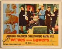 1d066 WIVES & LOVERS signed LC #8 '63 by Janet Leigh, who's puzzled that everyone is laughing!