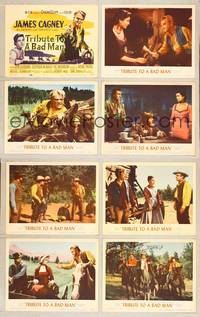 1e544 TRIBUTE TO A BAD MAN 8 LCs '56 great art of cowboy James Cagney, pretty Irene Papas!