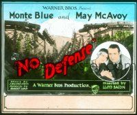 1f111 NO DEFENSE glass slide '29 Monte Blue, May McAvoy, art of bridge collapsing under train!